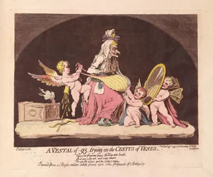 Egy -93-as Vestal, a Cestus of Venus, kocsma. 1793 (kézzel színezett metszet)