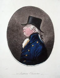 Egy illusztris karakter, Hannah Humphrey adta ki 1802-ben (kézzel színezett rézkarc)