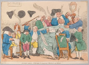 Franciaországot és Spanyolországot hódító patikusok, Taylorok stb., kocsma. 1779 (kézzel színezett metszet)