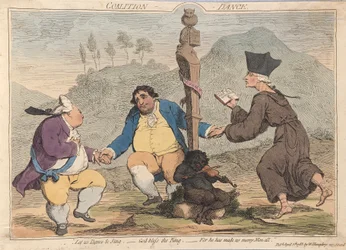 Összefogás Tánc, kocsma. 1785 (kézzel színezett metszet)