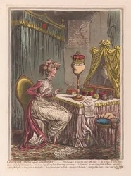 Elmélkedések egy Coroneten, kocsmában. 1807 (kézzel színezett metszet)