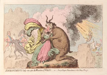 Mostanában a Wales-hegységben látott varázslatok vagy a Shon-ap Morgans Concilement to the Fairy Princess, kocsma. 1796 (kézzel színezett metszet)