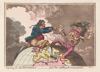 Harc a Dunghill vagy Jack Tar megtelepedése Buonaparte, kocsma. 1798 (kézzel színezett metszet)