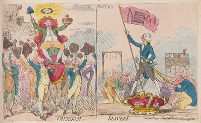 Franciaország Szabadság, Nagy-Britannia Rabszolgaság, pub. 1789 (kézzel színezett metszet)
