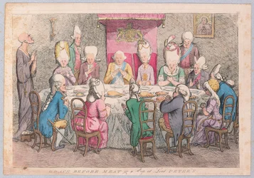 Grace a hús előtt vagy egy kukucskál Lord Petersben, a kocsmában. 1779 (kézzel színezett metszet)
