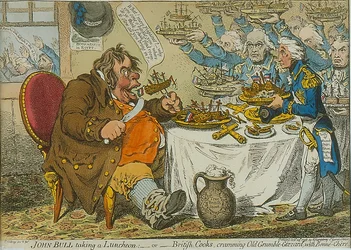 John Bull ebédel, 1798 (színes rézkarc)
