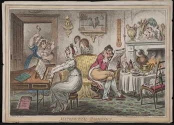 Matrimonial Harmonics, kiadó: Hannah Humphrey, 1805 (kézi színezett metszet)