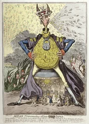 Midas Transmuting All into Gold Paper, Hannah Humphrey adta ki 1797-ben (kézzel színezett rézkarc)