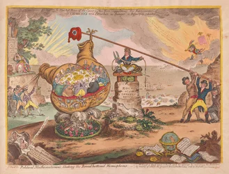 Politikai matematikusok megrázzák a táblát fenekű féltekék, pub. 1807 (kézzel színezett metszet)