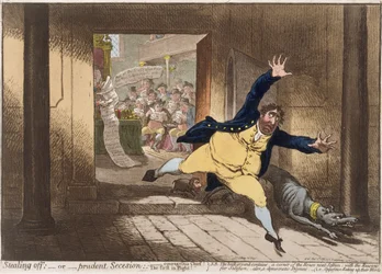 Stealing Off, vagy Prudent Secesion, Hannah Humphrey 1798-ban (kézzel színezett rézkarc akvatintával)