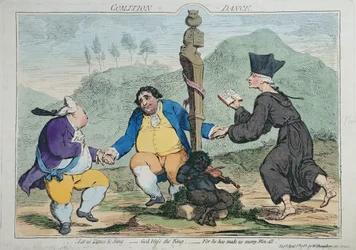 The Coalition-Dance, William Humphrey 1783-ban (kézzel színezett rézkarc)
