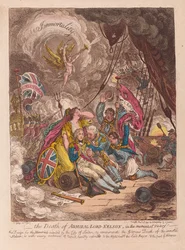 Lord Nelson admirális halála, a győzelem pillanatában, kocsma. 1805 (kézzel színezett metszet)