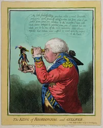 Brobdingnag és Gulliver királya, Hannah Humphrey adta ki 1803-ban (kézzel színezett rézkarc)