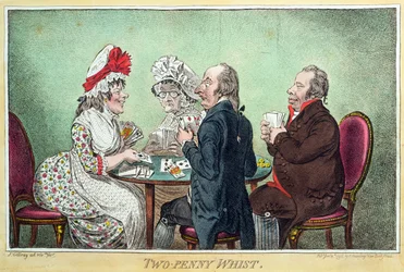 Two-Penny Whist, Hannah Humphrey adta ki 1796-ban (rézkarc, metszet, akvatinta és wc papíron)