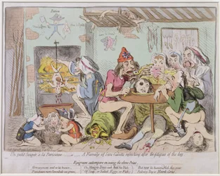 Un Petit Souper a la Parisienne, avagy Egy sans-culottes család felfrissülése a nap fáradalmai után, kiadta Hannah Humphrey 1792-ben (kézzel színezett metszet).