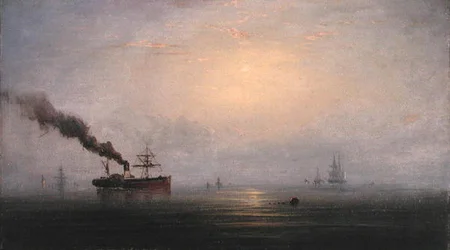 Ködös reggel a Temzén, 1874 körül (olaj, fa)