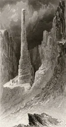 Tennyson emlékműve, J. McGoffin metszete, a "Sarkvidéki felfedezések az 1853, 54, 55-ös években" című, Elisha Kent Kane doktor (1820-57) által kiadott "Arctic Explorations in the Years 1853, 54, 55" című, I. kötetből, Philadelphia, 1856.