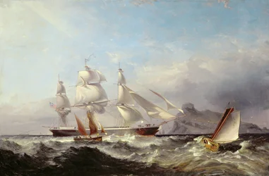 Egy Clipper hajó a Mumbles világítótorony előtt, Swansea