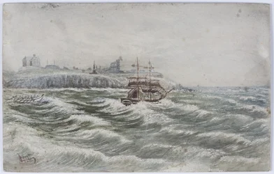 A Littlehampton hasának elakadása és a Tyne mentőcsónak legénységének elvesztése (akvarell, karosszériaszín és papíron kikaparva)