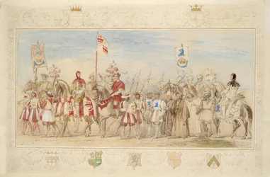 William Earl of Craven, a griff lovag és Henry de la Poer Beresford, Waterford márki, a sárkány lovagja, 1839 (ceruza, wc, gouache és aranyfesték papíron) (lásd még: 366230)
