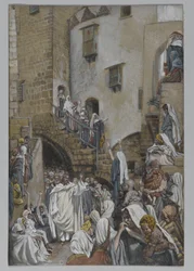 Egy nő kiált a tömegben, illusztráció: Urunk Jézus Krisztus élete, 1886-94 (wc grafit fölött, papíron)