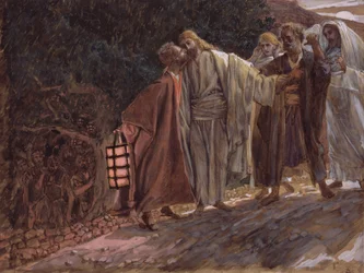 Üdvözlégy mester, és megcsókolta, illusztráció a Krisztus életéhez, 1886-94 (wc és gouache kartonon)