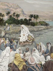 Jézus prédikál a tengerparton, illusztráció a Krisztus életéhez, 1886-96