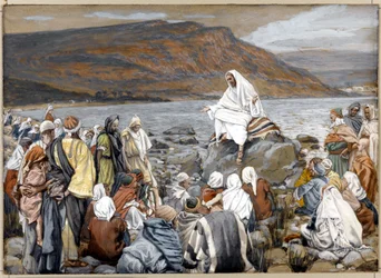 Jézus a tenger mellett tanítja a népet, illusztráció Krisztus élete című műhöz, 1886-96 körül