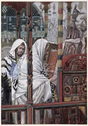 Jézus tanítás a zsinagógában, illusztráció a Krisztus életéhez, 1886-94 körül (wc és gouache kartonon)