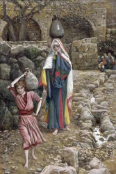 Jézus és anyja a kútnál, illusztráció a Krisztus életéhez, 1886-94 körül (wc és gouache kartonon)
