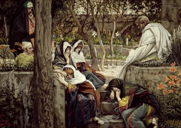 Jézus Betániában, illusztráció a Krisztus életéhez, 1886-96 körül (guache, kartonpapír)
