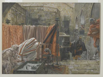 Arimatheai József kéri Pilátust, hogy engedélyt kérjen Jézus testének eltávolítására, illusztráció: A mi Urunk Jézus Krisztus élete, 1886-94 (wc grafit fölött, papíron)
