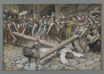 Ciréni Simon, aki kénytelen hordozni a keresztet Jézussal, illusztráció: Urunk Jézus Krisztus élete, 1886-94 (wc grafit fölött, papíron)