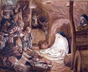 A Pásztorok imádása, illusztráció a Krisztus életéhez, 1886-94 körül (guache, kartonon)