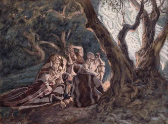 Az angyalok és a pásztorok, illusztráció a Krisztus életéhez, 1886-94 körül (guache, kartonon)