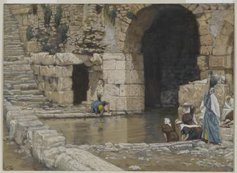 A vak ember mosakod a Siloám tavában, illusztráció: Urunk Jézus Krisztus élete, 1886-96 (wc grafit fölött, papíron)