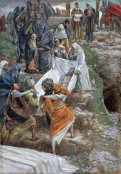 Jézus teste a kenetkőhöz hordva, illusztráció a Krisztus életéhez, 1886-94 (wc és gouache kartonon)