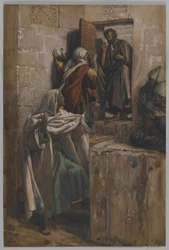 Szent Péter első megtagadása, illusztráció az Urunk Jézus Krisztus életéből, 1886-94 (wc grafit fölött, papíron)