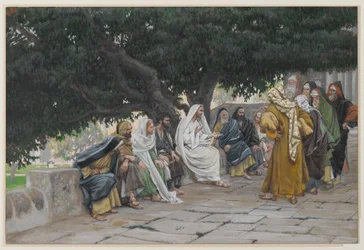 A farizeusok és a szadduceusok eljönnek, hogy megkísértsék Jézust, illusztráció Urunk Jézus Krisztus élete című műből, 1886-94
