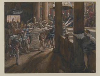 The Tribunal of Annas, illusztráció az Urunk Jézus Krisztus életéből, 1886-94 (wc grafit fölött, papíron)