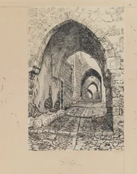 Via Dolorosa, Jeruzsálem, illusztráció az Urunk Jézus Krisztus életéből (tinta és grafit papíron)