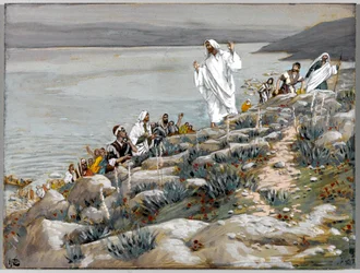 Nem azért kerestek engem, mert láttátok a csodákat, hanem azért, mert evettétek a kenyereket, illusztráció: Krisztus élete, 1884-96 (wc és gouache kartonon)