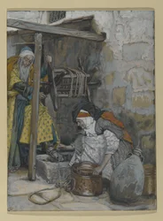 Zakariás és Erzsébet, illusztráció a Krisztus életéhez, 1886-94 körül (wc és gouache kartonon)