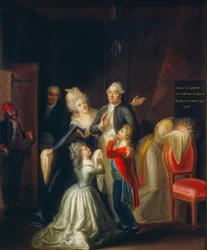 Jean-Jacques Hauer "XVI. Lajos utolsó búcsúja a családjától" című műve a s...