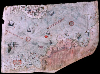 Piri Reis Haritasi 1513-ban elkészült térképe. Topkapi Palota Múzeum, Isztambul, Törökország