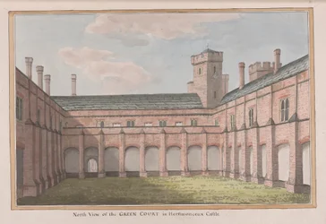 Herstmonceux-kastély, East Sussex: A zöld udvar északi nézete