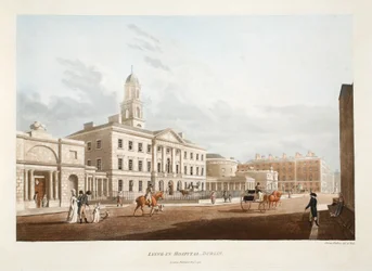 Fekvőbeteg kórház, Dublin, 1795 (kézzel színezett metszet)