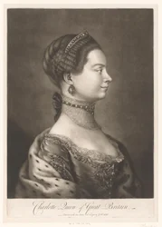 Portré van Charlotte van Mecklenburg Charlotte, Nagy-Britannia királynője (cím a tárgyon)