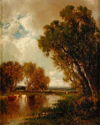 Tehenek a tájban (olaj, vászon)