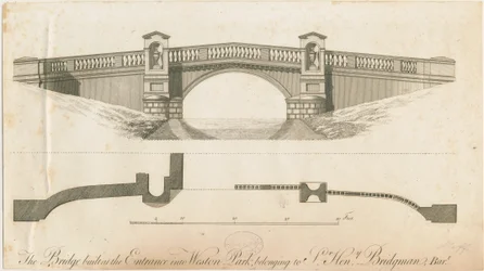 Weston-under-Lizard – híd a Weston Park bejáratánál: metszet, nd [c 1765-1770]